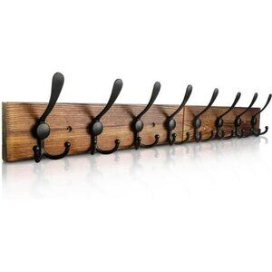 Rustic Wall Mounted Coat Rack with Hooks Wood Towel Hanger Entryway Shelf